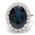 12.15Ct Natural Blue Sapphire & Diamond 14K White Solid Gold Ring