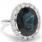 12.15Ct Natural Blue Sapphire & Diamond 14K White Solid Gold Ring
