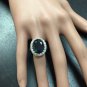 12.15Ct Natural Blue Sapphire & Diamond 14K White Solid Gold Ring