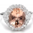 5.75 Carats Natural Morganite and Diamond 14K Solid White Gold Ring