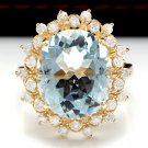 7.59Ct Natural Aquamarine and Diamond 14K Solid Yellow Gold Ring