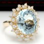 7.59Ct Natural Aquamarine and Diamond 14K Solid Yellow Gold Ring