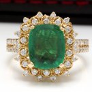4.50 Carats Natural Emerald & Diamond 14K Solid Yellow Gold Ring