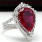 8.70 Carats Natural Ruby and Diamond 14K Solid White Gold Ring