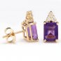 3.20ct Natural Amethyst and Diamond 14K Solid Yellow Gold Earrings