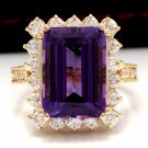 8.65 Carats NATURAL AMETHYST and DIAMOND 14K Solid Yellow Gold Ring