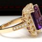 8.65 Carats NATURAL AMETHYST and DIAMOND 14K Solid Yellow Gold Ring