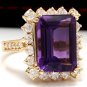 8.65 Carats NATURAL AMETHYST and DIAMOND 14K Solid Yellow Gold Ring