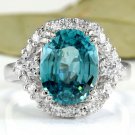 6.00 Carats NATURAL BLUE ZIRCON and DIAMOND 14K Solid White Gold Ring