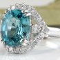 6.00 Carats NATURAL BLUE ZIRCON and DIAMOND 14K Solid White Gold Ring