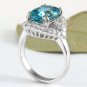 6.00 Carats NATURAL BLUE ZIRCON and DIAMOND 14K Solid White Gold Ring