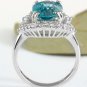 6.00 Carats NATURAL BLUE ZIRCON and DIAMOND 14K Solid White Gold Ring