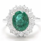 4.50Ct Natural Emerald & Diamond 14K Solid White Gold Ring