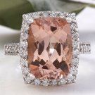 13.65 Carats Natural Morganite and Diamond 14K Solid White Gold Ring