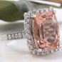 13.65 Carats Natural Morganite and Diamond 14K Solid White Gold Ring
