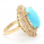 13.00 Carats Natural Turquoise and Diamond 14K Solid Yellow Gold Ring