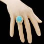 13.00 Carats Natural Turquoise and Diamond 14K Solid Yellow Gold Ring