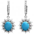 5.80Ct Natural Turquoise and Diamond 14K Solid White Gold Earrings