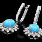 5.80Ct Natural Turquoise and Diamond 14K Solid White Gold Earrings