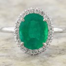3.50Ct Natural Emerald & Diamond 14K Solid White Gold Ring
