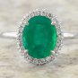 3.50Ct Natural Emerald & Diamond 14K Solid White Gold Ring