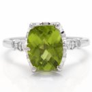 3.00 Carats Natural Peridot and Diamond 14K Solid White Gold Ring