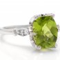 3.00 Carats Natural Peridot and Diamond 14K Solid White Gold Ring