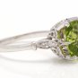 3.00 Carats Natural Peridot and Diamond 14K Solid White Gold Ring