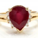 4.90 Carats Natural Red Ruby and Diamond 14K Solid Yellow Gold Ring