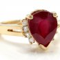 4.90 Carats Natural Red Ruby and Diamond 14K Solid Yellow Gold Ring