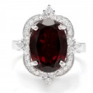 7.55 Carats Natural Red Garnet and Diamond 14K Solid White Gold Ring