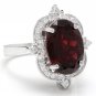 7.55 Carats Natural Red Garnet and Diamond 14K Solid White Gold Ring