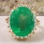 Estate 13.00Ct Natural Emerald & Diamond 14K Solid Yellow Gold Ring