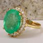 Estate 13.00Ct Natural Emerald & Diamond 14K Solid Yellow Gold Ring