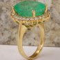 Estate 13.00Ct Natural Emerald & Diamond 14K Solid Yellow Gold Ring