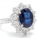 4.80Ct Natural Blue Sapphire & Diamond 14K Solid White Gold Ring