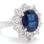 4.80Ct Natural Blue Sapphire & Diamond 14K Solid White Gold Ring