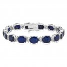 29.50Ct Natural Blue Sapphire and Diamond 14K Solid White Gold Bracelet