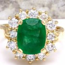 4.00 Carats Natural Emerald & Diamond 14K Solid Yellow Gold Ring