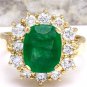 4.00 Carats Natural Emerald & Diamond 14K Solid Yellow Gold Ring
