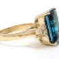 9.85Ct Natural LONDON BLUE TOPAZ & Diamond 14K Solid Yellow Gold Ring