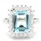 7.85 Carats NATURAL AQUAMARINE and DIAMOND 14K Solid White Gold Ring