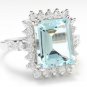 7.85 Carats NATURAL AQUAMARINE and DIAMOND 14K Solid White Gold Ring