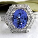 Estate 5.35 Carats NATURAL TANZANITE and DIAMOND 18K Solid White Gold Ring