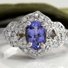 Estate 1.40 Carats NATURAL TANZANITE and DIAMOND 14K Solid White Gold Ring