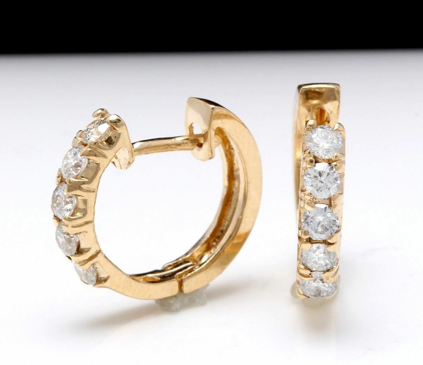 0.65Ct Natural Diamond 14K Solid Yellow Gold Hoop Earrings