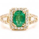 2.75Ct Natural Emerald & Diamond 14K Solid Yellow Gold Ring