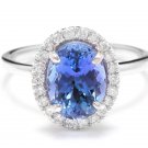 3.40 Carats NATURAL TANZANITE and DIAMOND 14K Solid White Gold Ring