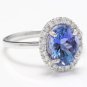 3.40 Carats NATURAL TANZANITE and DIAMOND 14K Solid White Gold Ring
