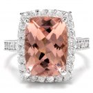 7.35 Carats Natural Morganite and Diamond 14K Solid White Gold Ring